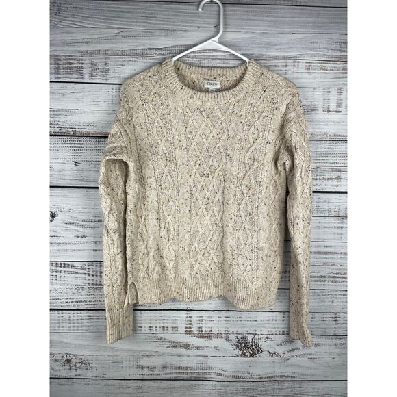 J.Crew Sweaters - J.Crew Donegal Cable Knit Crewneck Sweater Cream Speckled XSmall Mature Career
